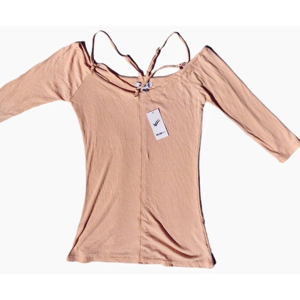 William Rast Off Shoulder Ribbed Knit 3/4 Sleeve Top NWT